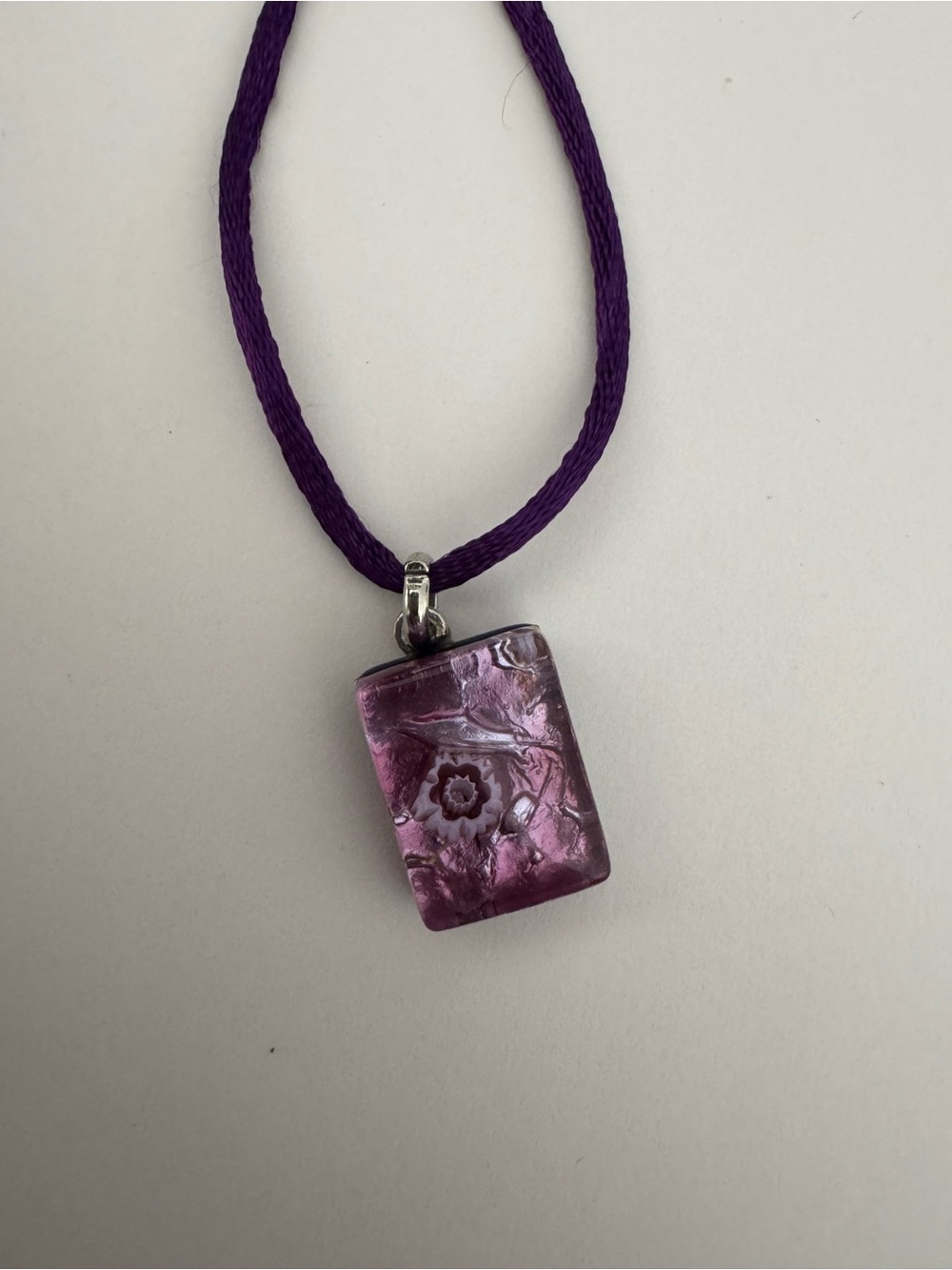 Purple Glass Pendant Necklace - Elegant Floral Murano Glass